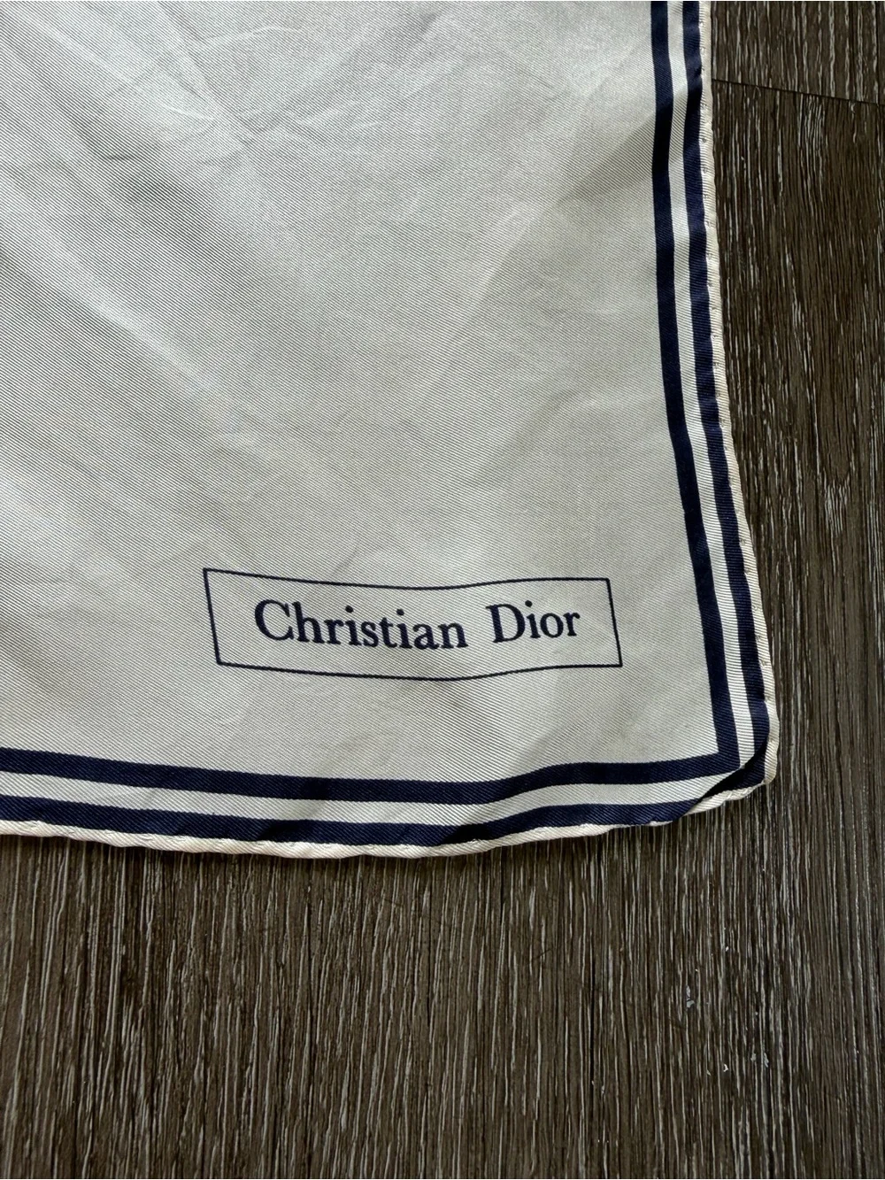 Vintage Dior Ivory Scarf with Navy Border